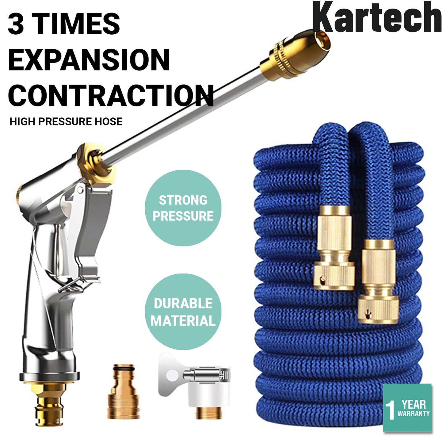 Kartech High Pressure Hose Car Water Foam Cleaner Garden Spray Gun Expandable