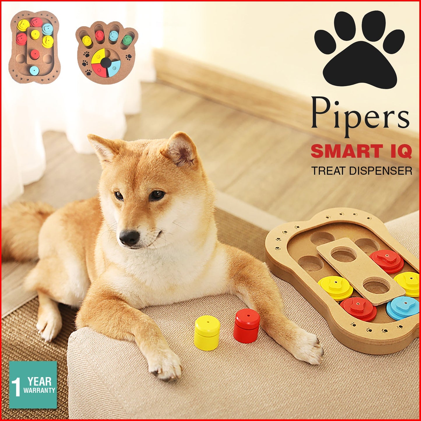 Pipers Dog Treat Dispenser Puzzle Play IQ Toys Interactive Food Pet Cat Feeding