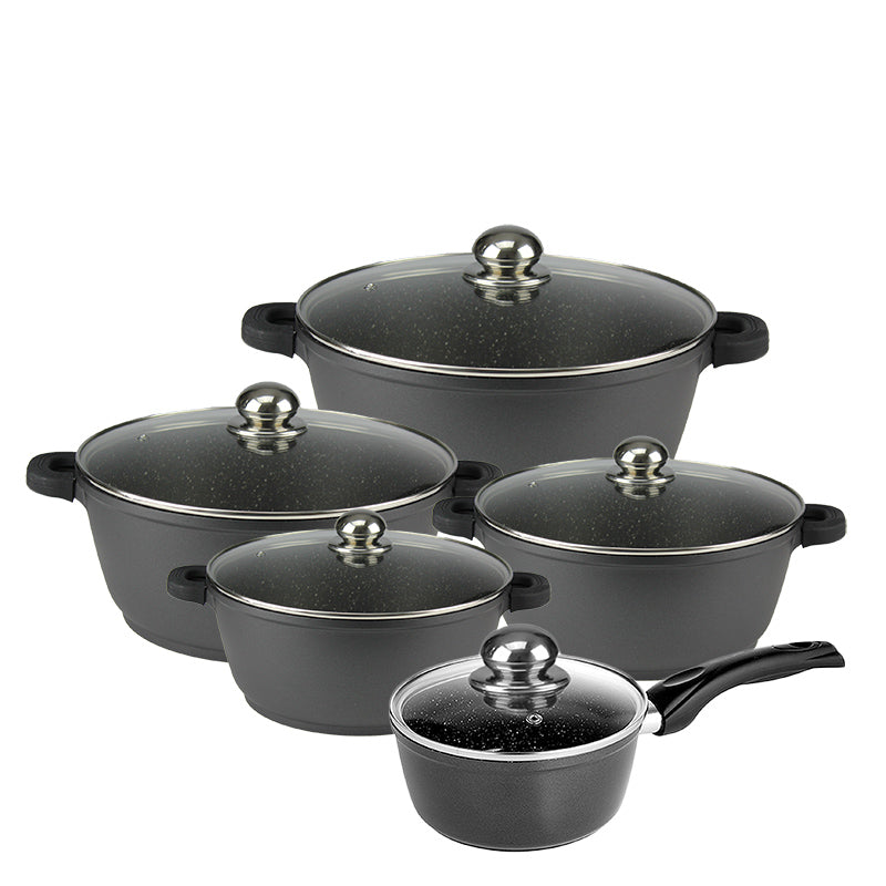 Non Stick Casserole Stockpot Saucepan Cookware Aluminium Marble Black Glass Lids