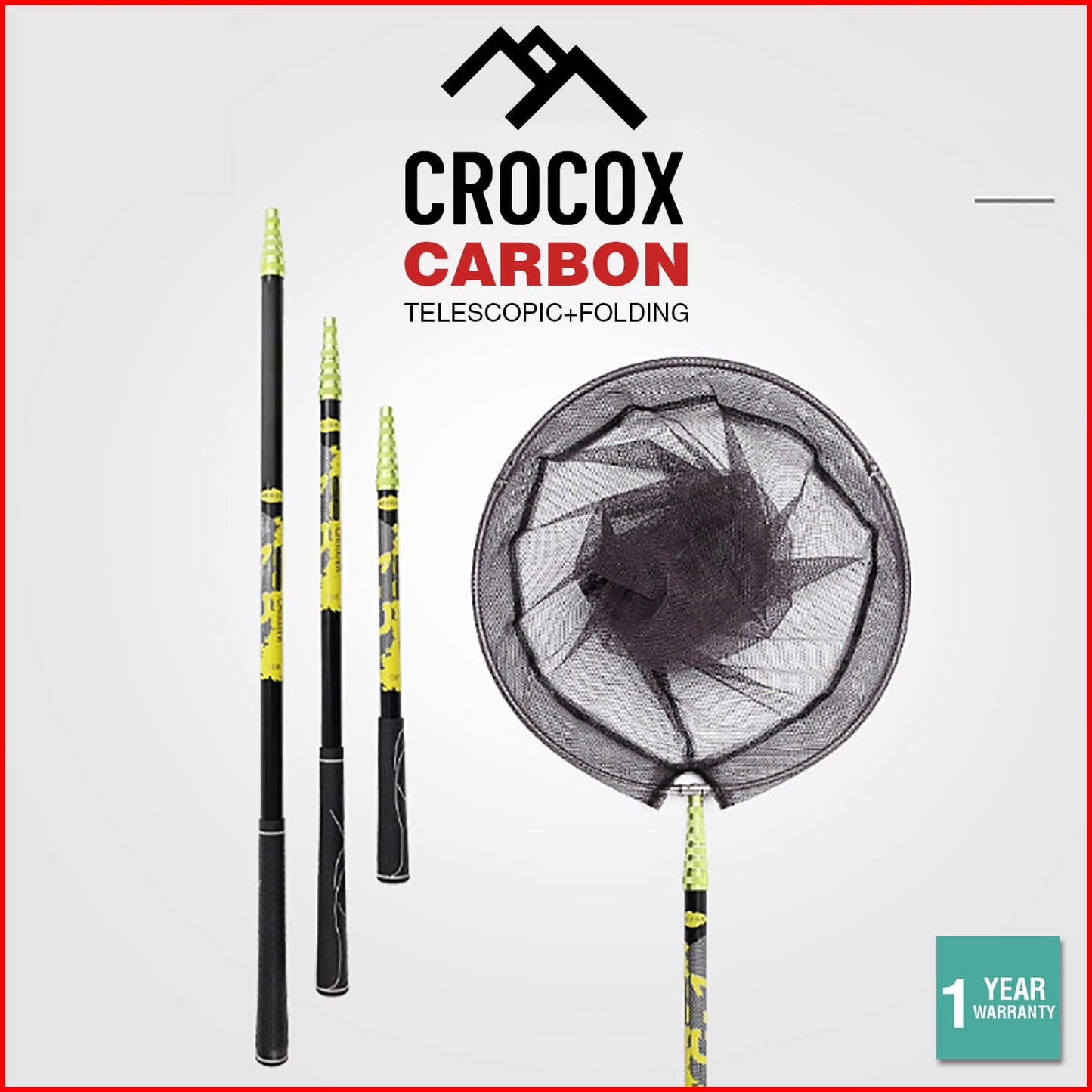 Crocox Fishing Net Telescopic Landing Mesh Carbon Folding Dip Gill Pole Portable