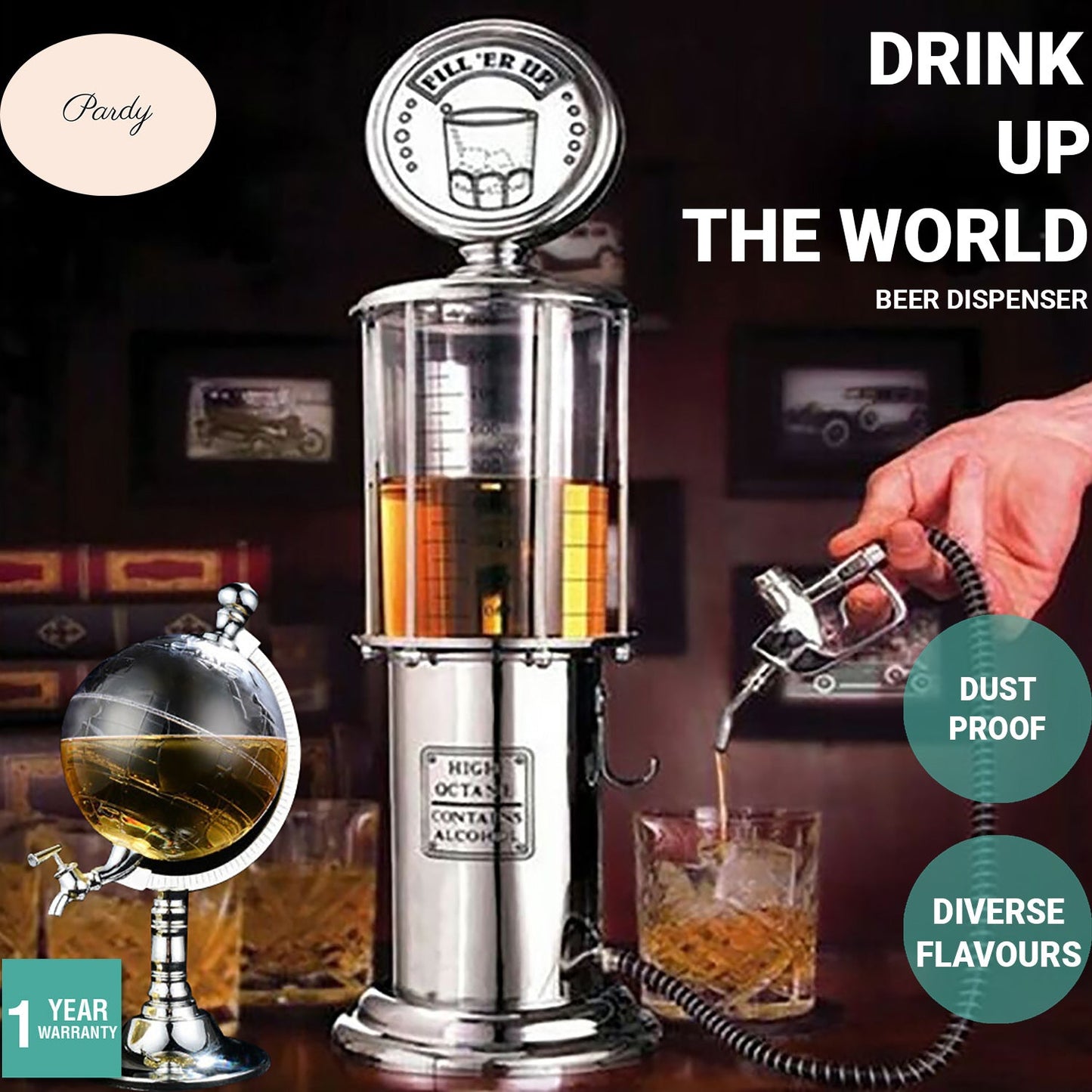 Pardy Beer Dispenser Bar Tap Wine Gas Station Vessel Pump Globe Water Machine