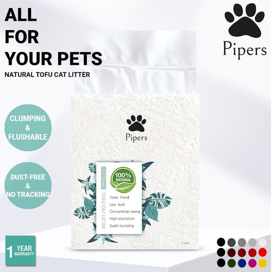 Pipers Natural Tofu Cat Litter Flushable Plant-Based Eco Clumping Odour Free