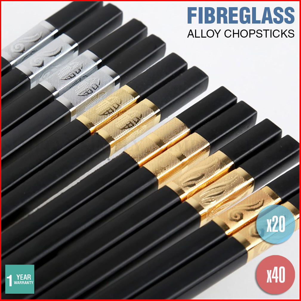 Alloy Chopsticks Fibreglass Set Bulk Black Premium Asian Japanese Gold Silver - Simply Homeware
