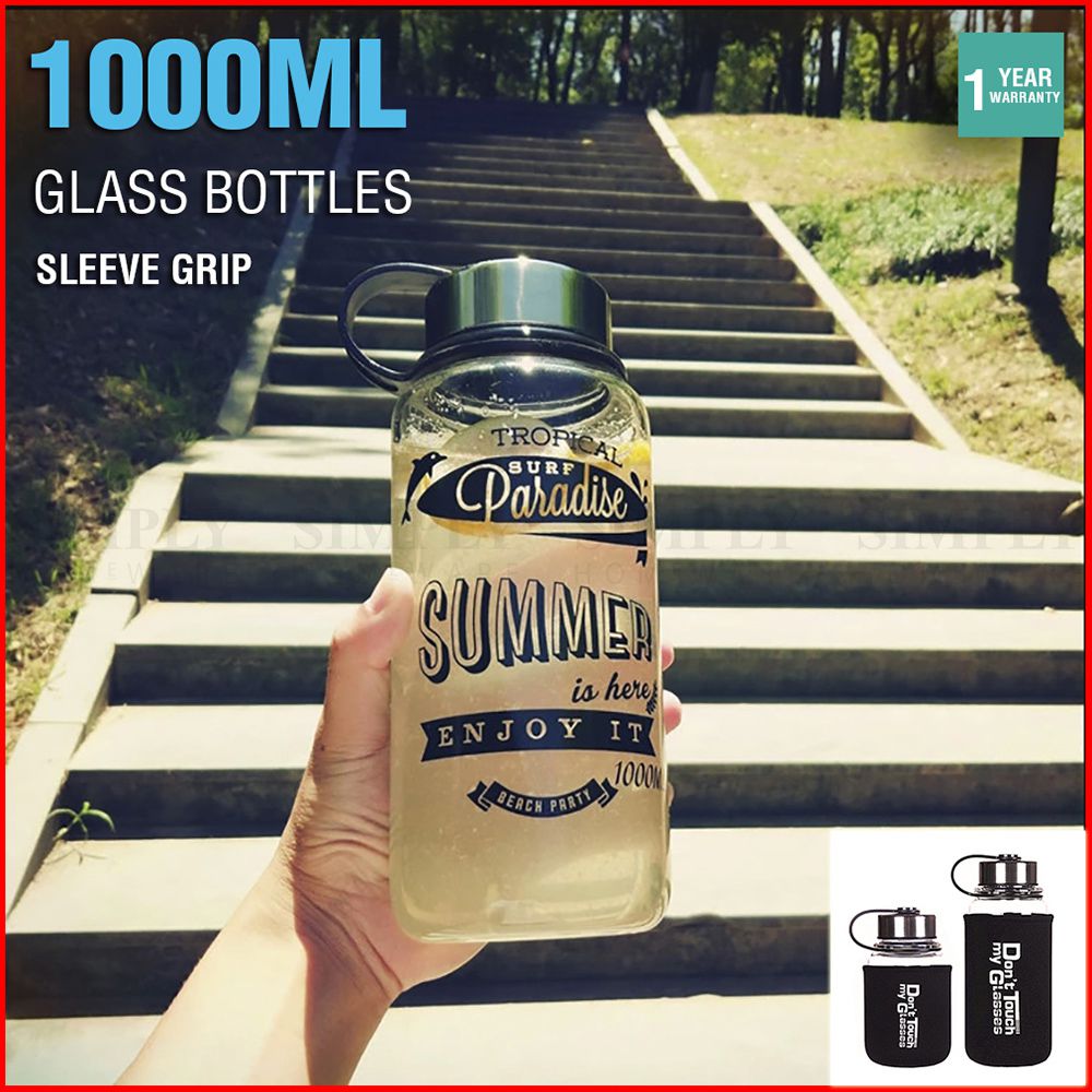 Glass Water Bottle 1L 1000ml BPA Free Sports Tea Crystal Juice Drinking Bottles - Simply Homeware