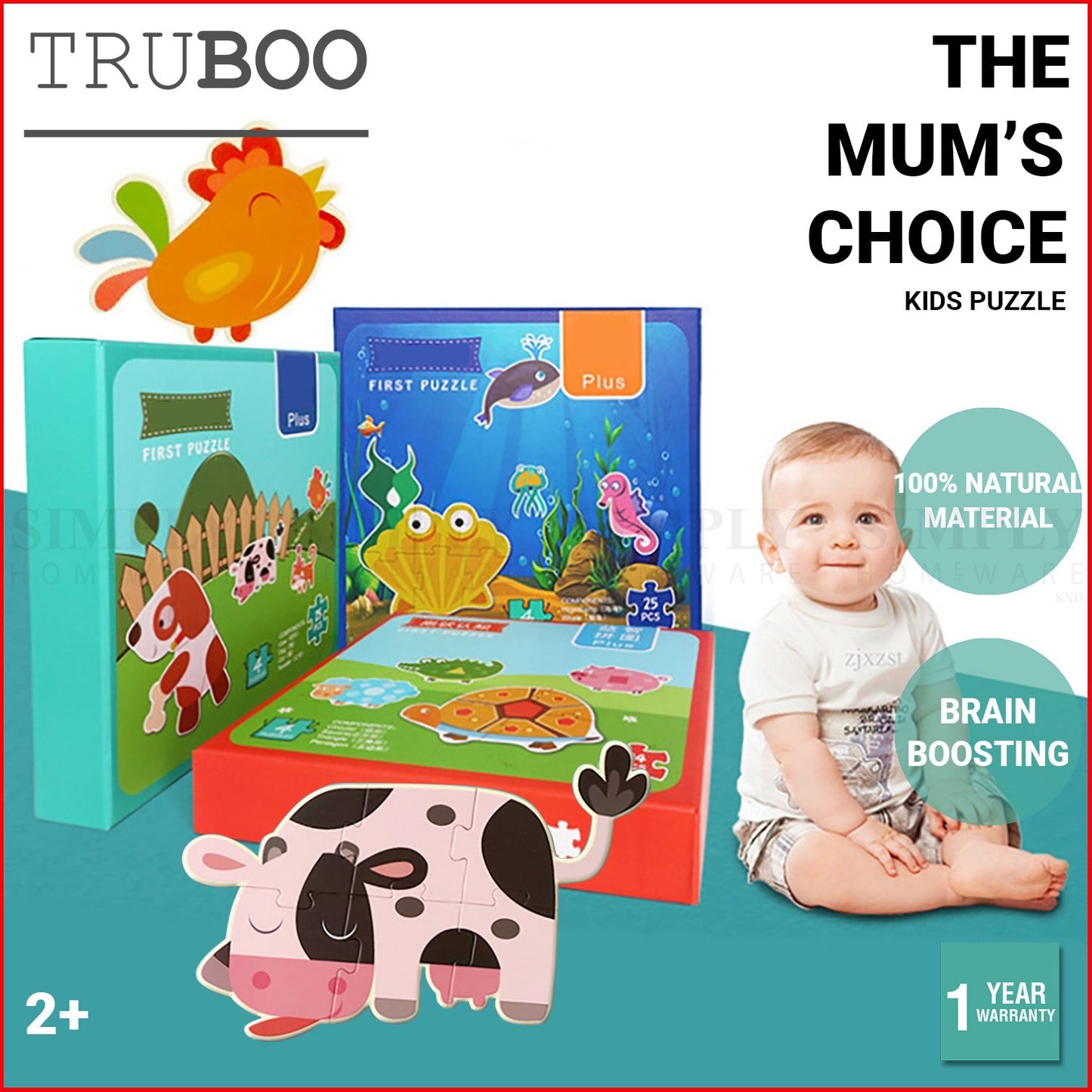 Truboo Kids Puzzle Children Educational Toy Set Age 2 3 4 5 Learning Animals