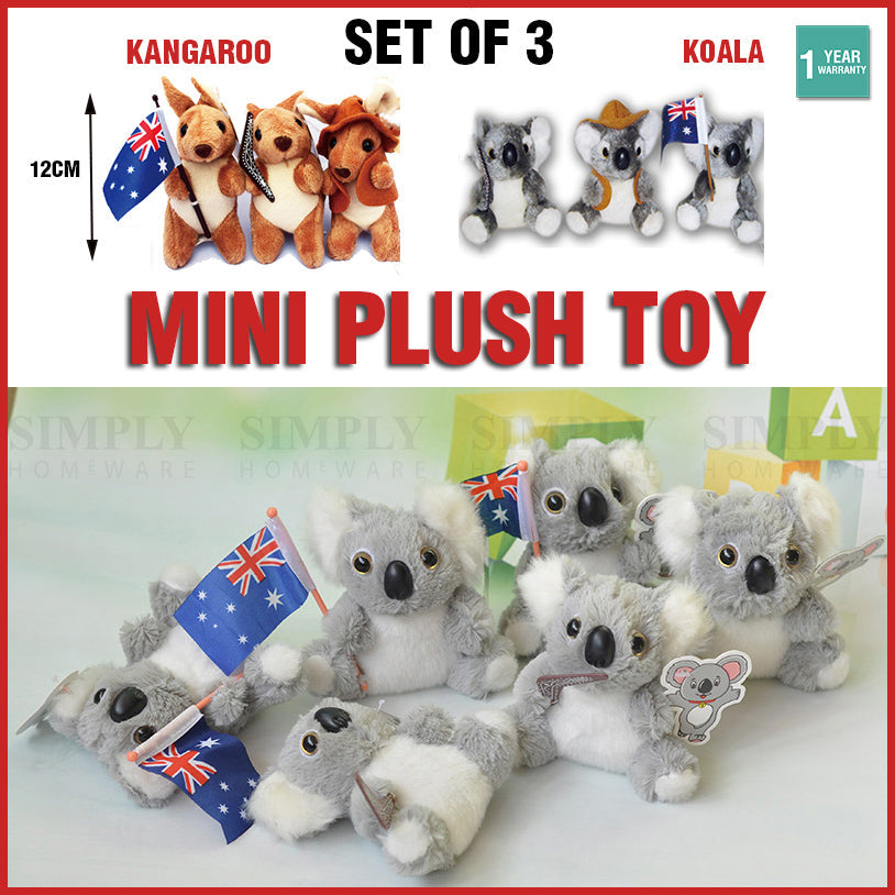 3x Australian Souvenir Kangaroo Koala Mini Plush Toy Stuffed Kids Gift Aussie AU - Simply Homeware