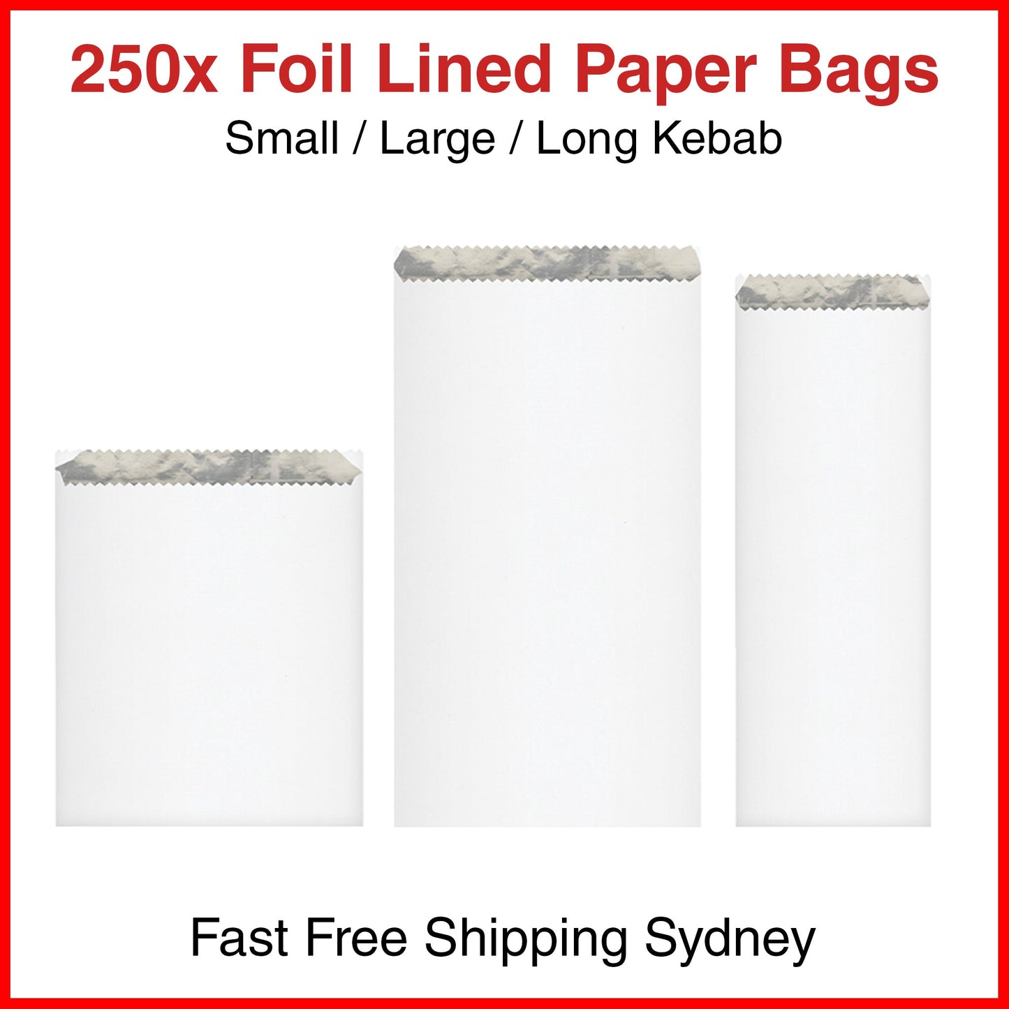 250x Foil Lined Paper Bags Long Kebab Large Chicken Metal Heat Bulk Take Away