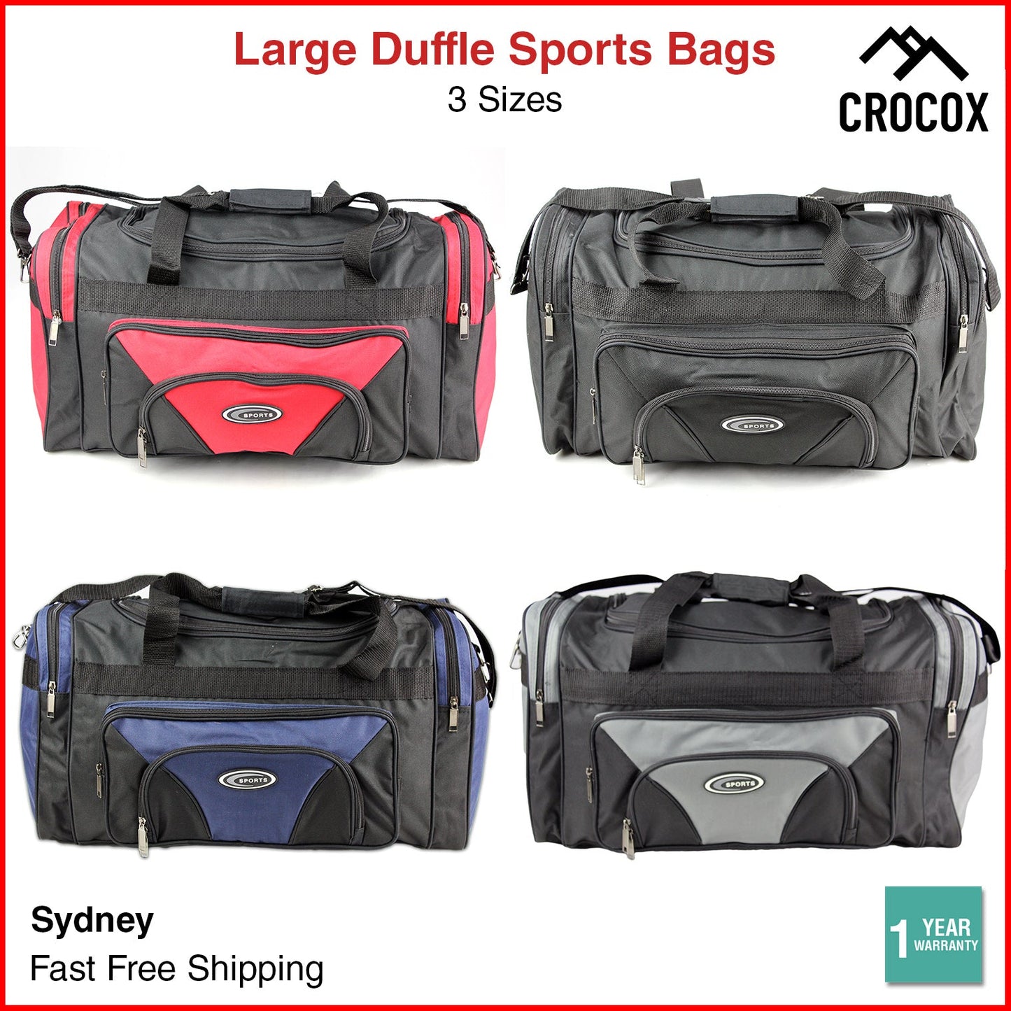 Sports Duffle Bag Canvas Duffel Gym Black Red Blue Grey Small Large Mens Travel