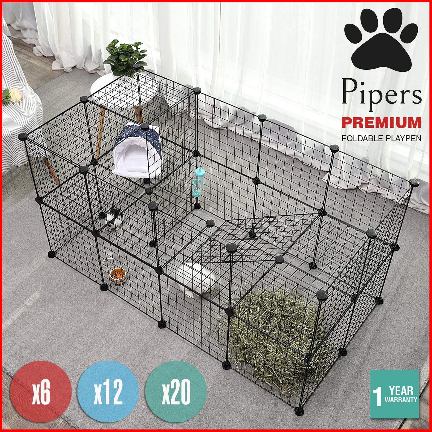 Pipers Pet Fence Cage Dog Puppy Playpen Enclosure Panels Customizable Foldable