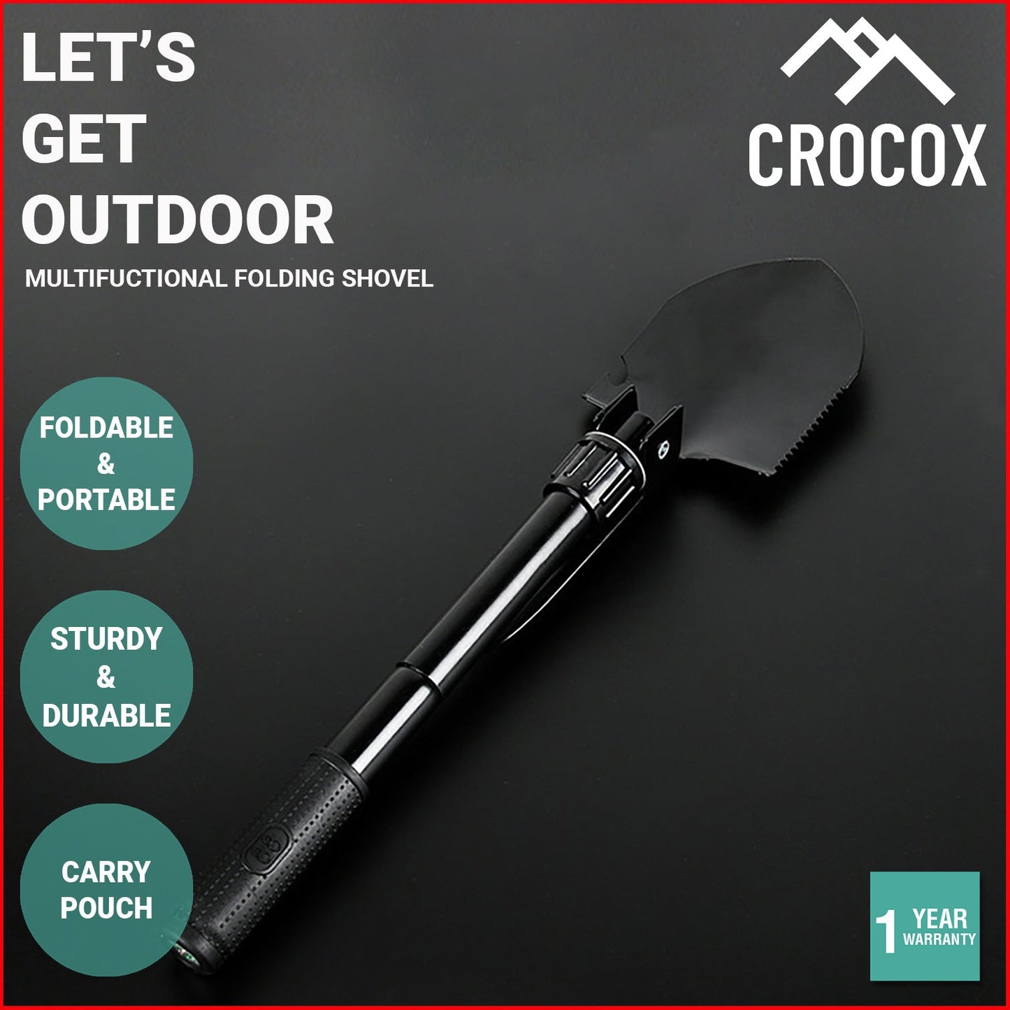 Crocox Folding Shovel Military Portable Tool Garden Spade Outdoor Hiking Pouch