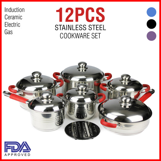 Stainless Steel Induction Ceramic Cookware Set Casserole Frypan Saucepan 12 Pcs