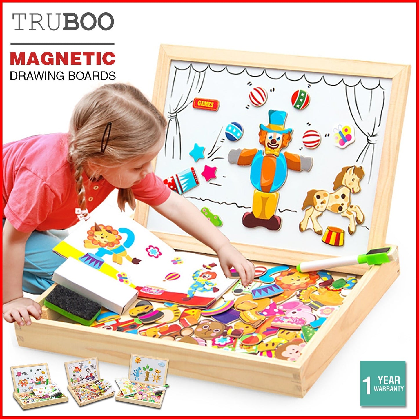 Truboo Kids Magnetic Drawing Board Toy Educational Doodle Pad Puzzle Children