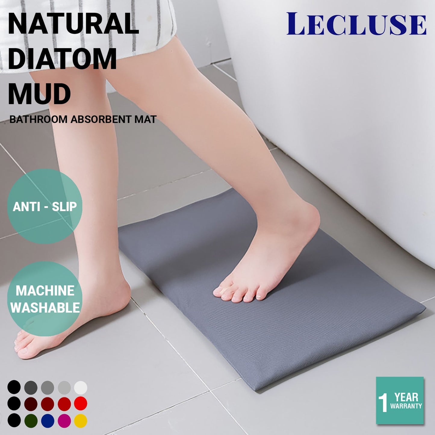 Lecluse Bathroom Absorbent Mat Diatomaceous Earth Mud Floor Pad Fast Drying