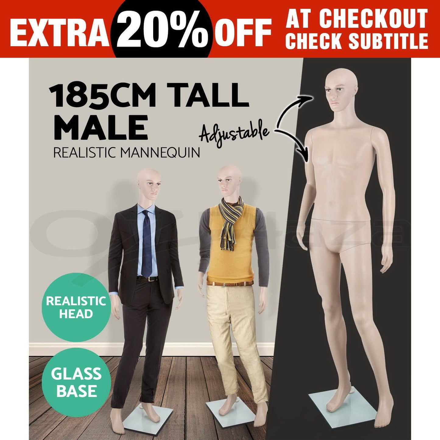 Full Body Mannequin Female Male Clothes Display Torso White Black Adjustable 185 - Simply Homeware