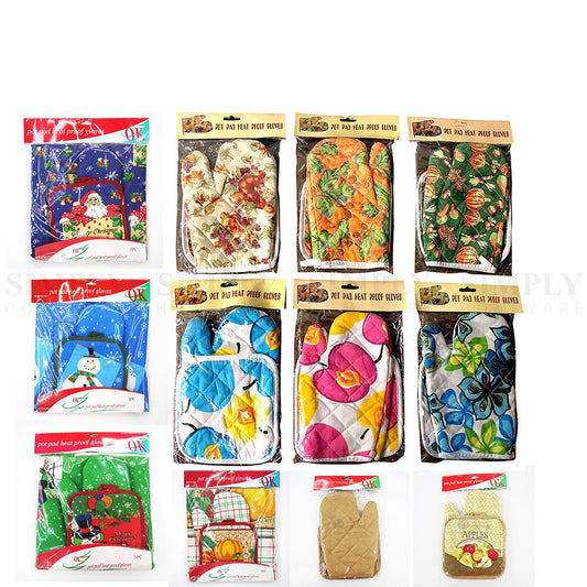 Oven Mitts Gloves Pot Holder Set Heat Proof Resistant BBQ Cooking Double Cotton