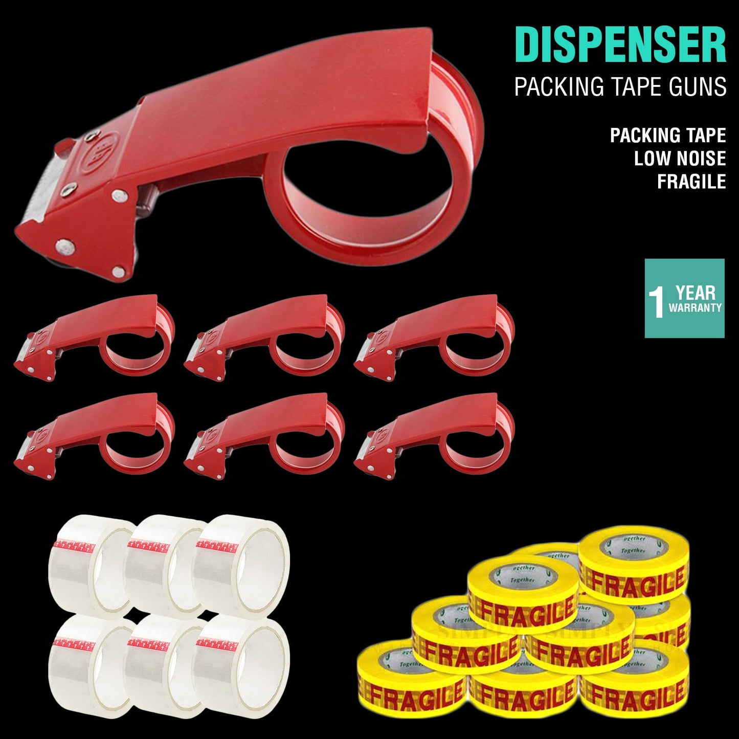 Packing Tape Dispenser Cutter Gun Packaging 48mm Box Low Noise Sticky Fragile - Simply Homeware