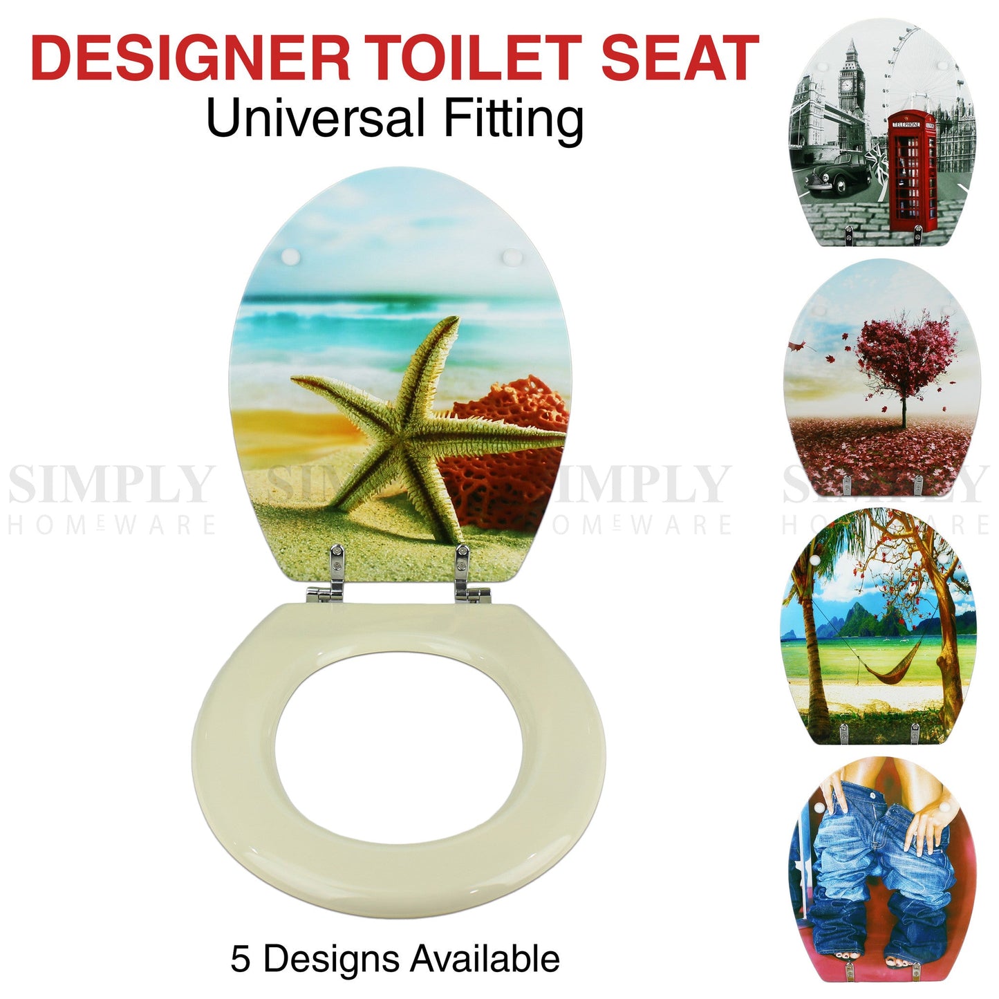 Toilet Seat and Cover Lid Designer Hard Bathroom Covers WC Bath Seat Lids - Simply Homeware