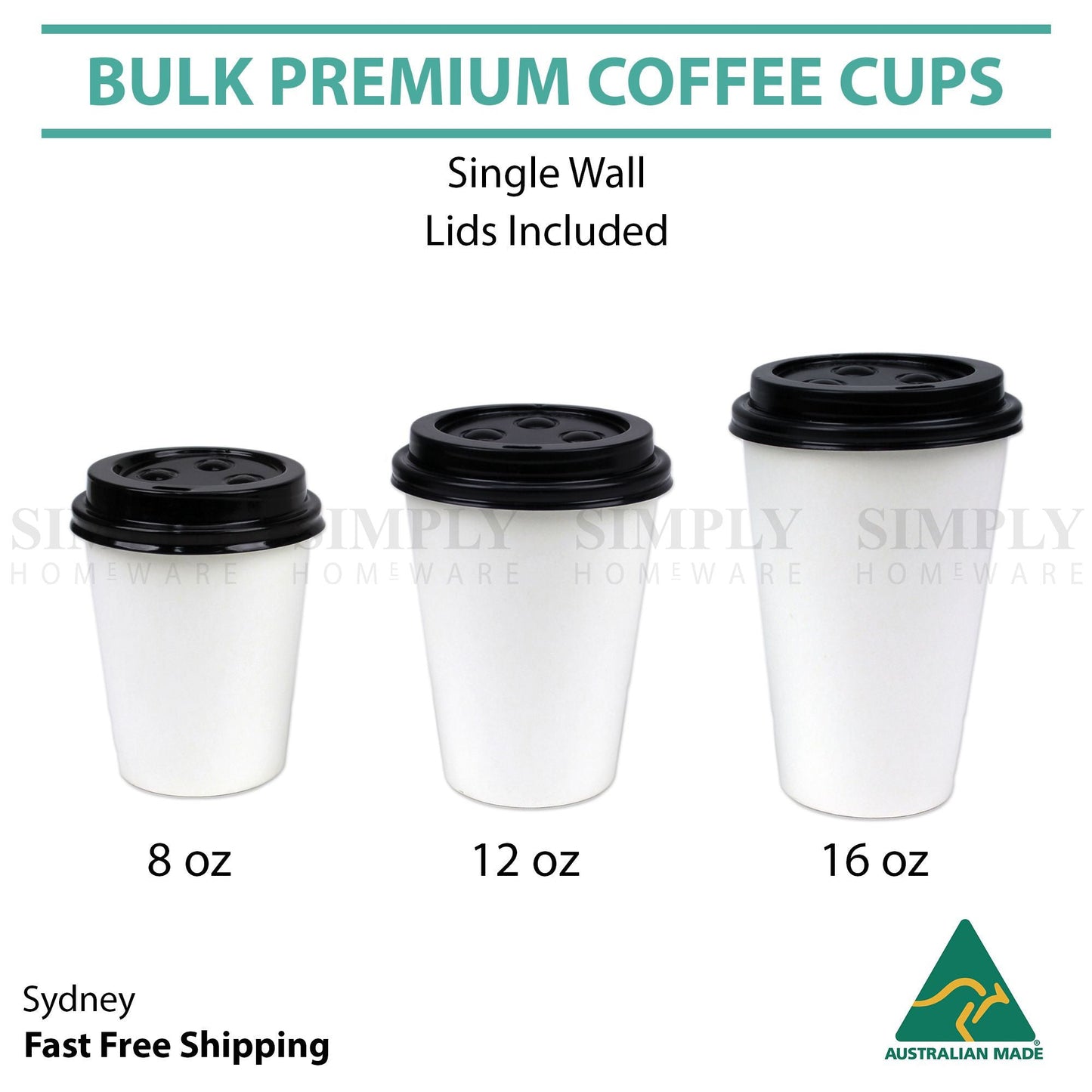 Disposable Coffee Cups 8oz 12oz 16oz Takeaway Paper Single Wall Take Away Bulk - Simply Homeware