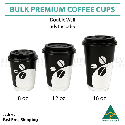 Disposable Coffee Cups 8oz 12oz 16oz Takeaway Paper Double Wall Take Away Bulk - Simply Homeware