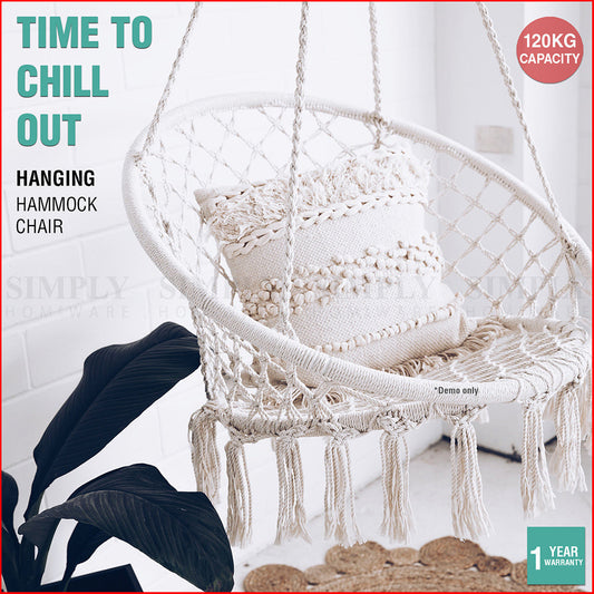 Hammock Swing Chair Straps Bed Knitted Hanging Hang Camping Outdoor White Cream