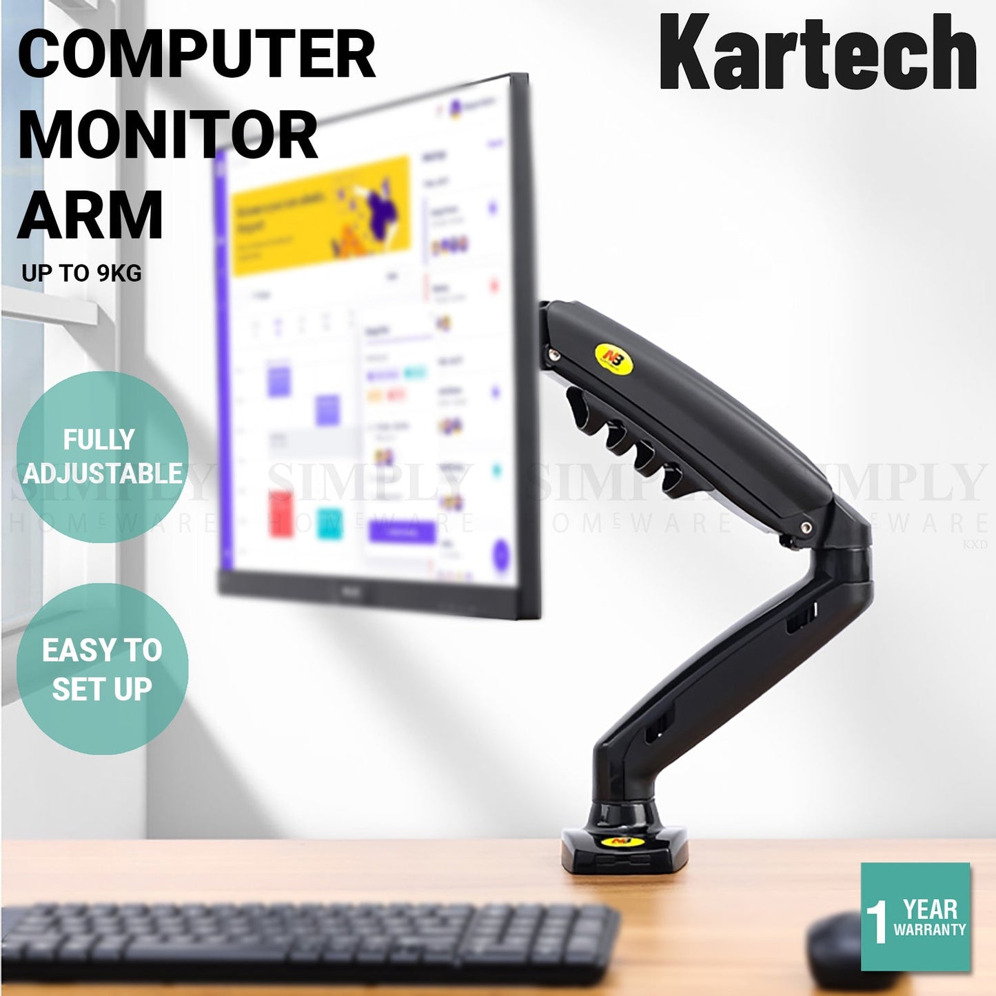 Kartech Computer Monitor Arm LCD Holder Screen Bracket Display Single Stand VESA