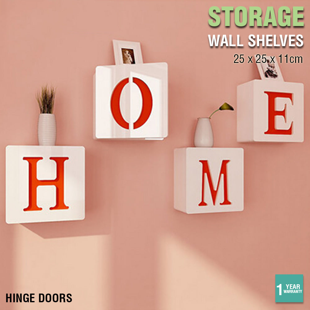 Square Wall Storage Shelf Unit Rack Door Shelves Floating Bookshelf White Home