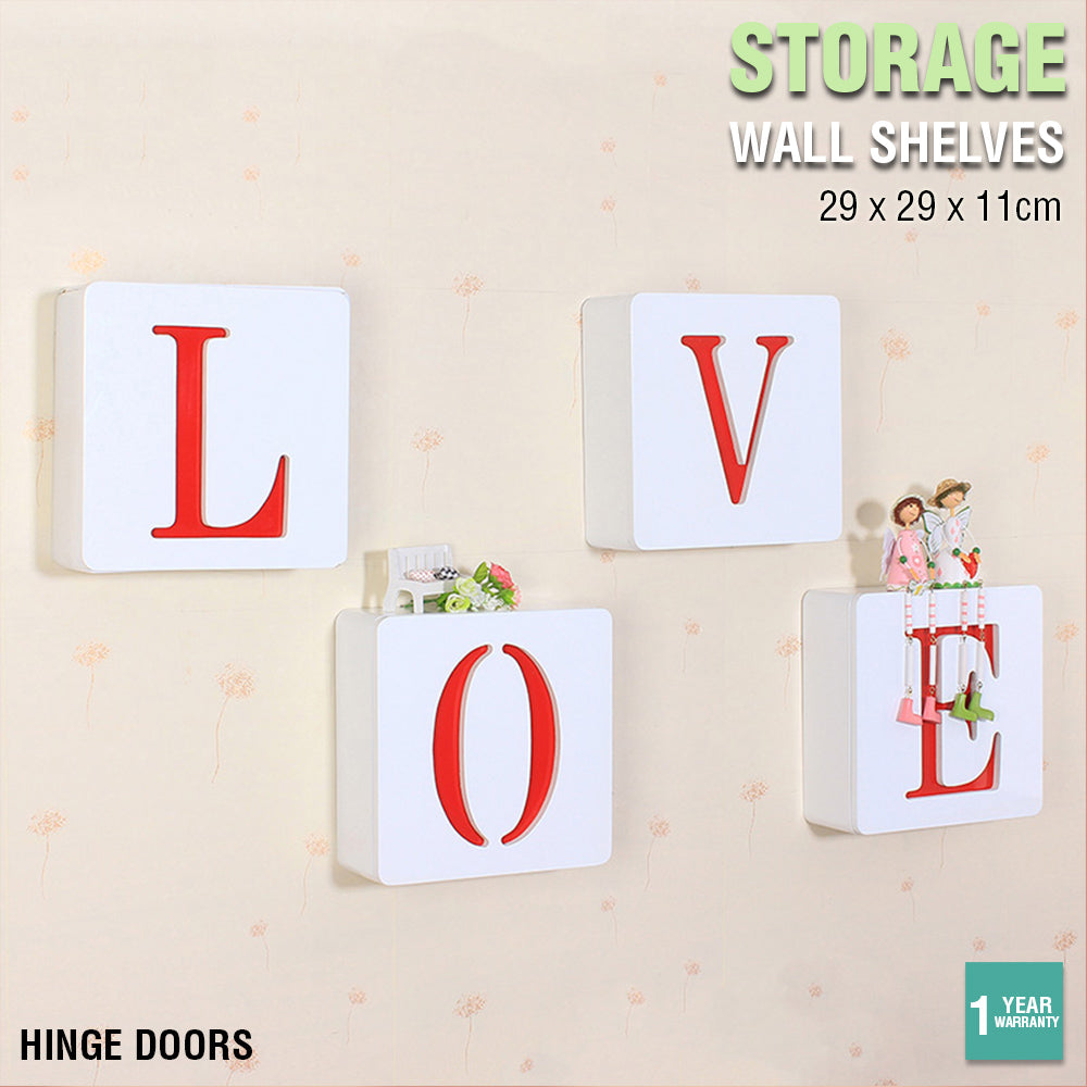 Square Wall Storage Shelf Unit Rack Door Shelves Floating Bookshelf Hooks Love