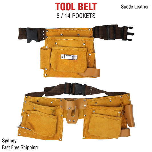 Leather Tool Belt Nail Pouch Bag Holder Apron Carpenter Electrician 8/14 Pocket