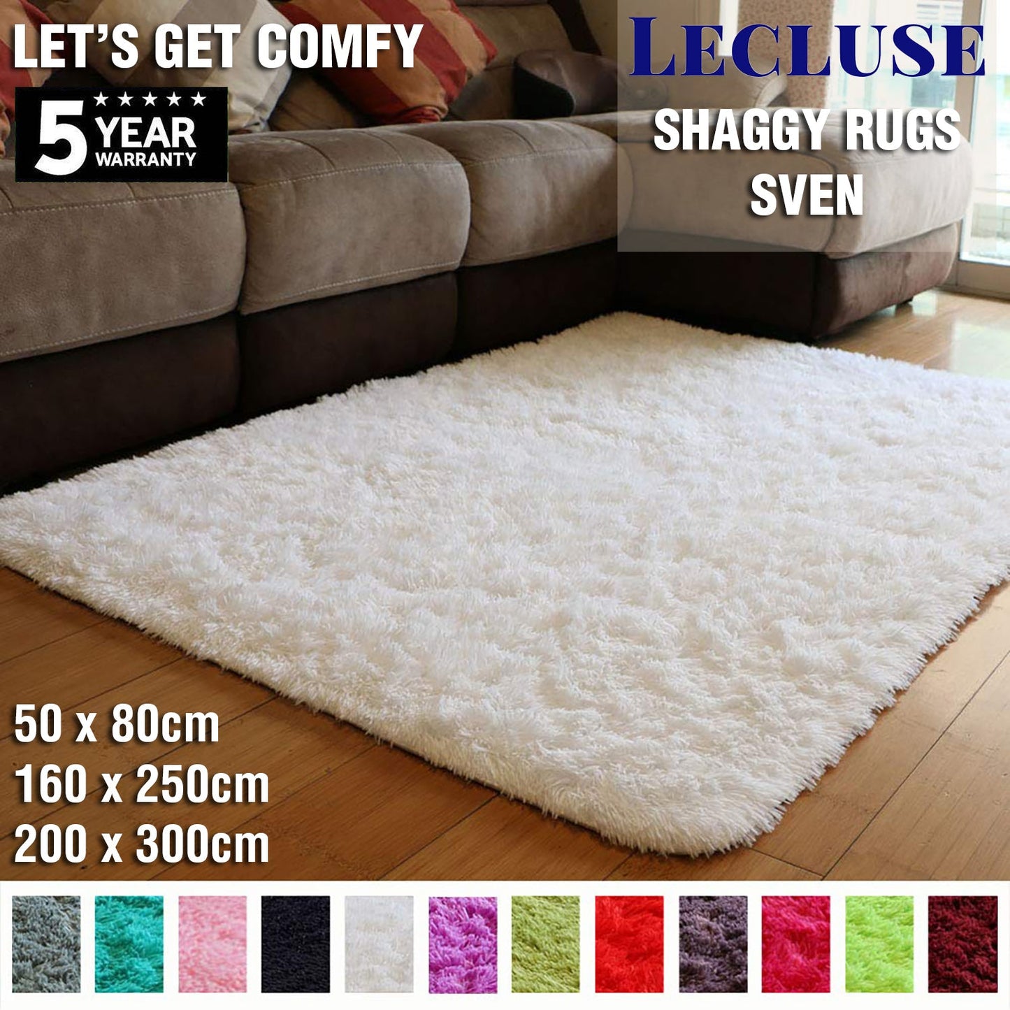 Lecluse Rugs Shaggy Floor Carpets Extra Large Lounge Couch Non Slip Anti Area