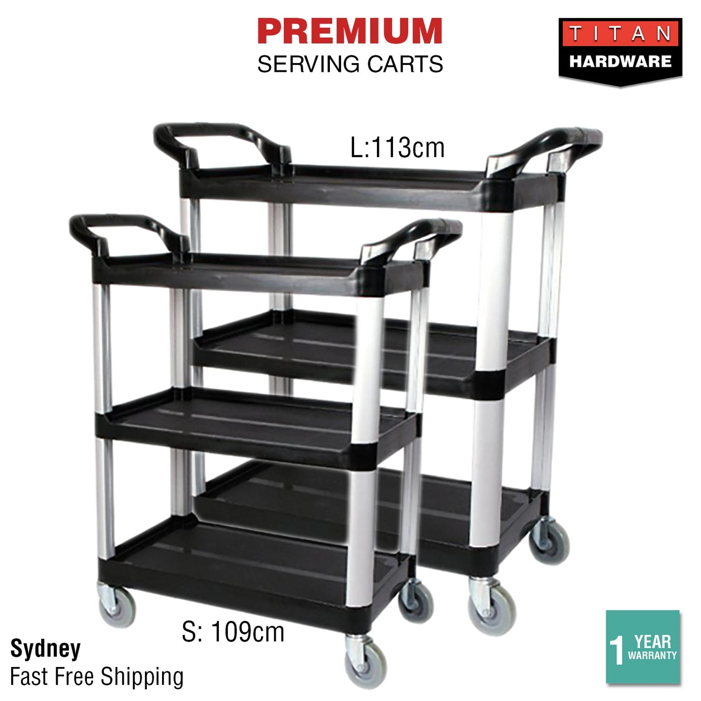 Service Cart Restaurant Trolley Kitchen Serving Catering Large Shelf Food 3 Tier