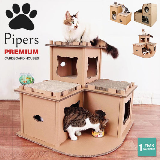 Pipers Cat Cardboard House Scratcher Condo Tree Tower Post Pad Pet Furniture Mat