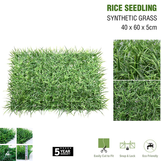 Rice Seedling Fake Grass Hedge Vertical Garden Green Wall Mat Artificial 60x40cm