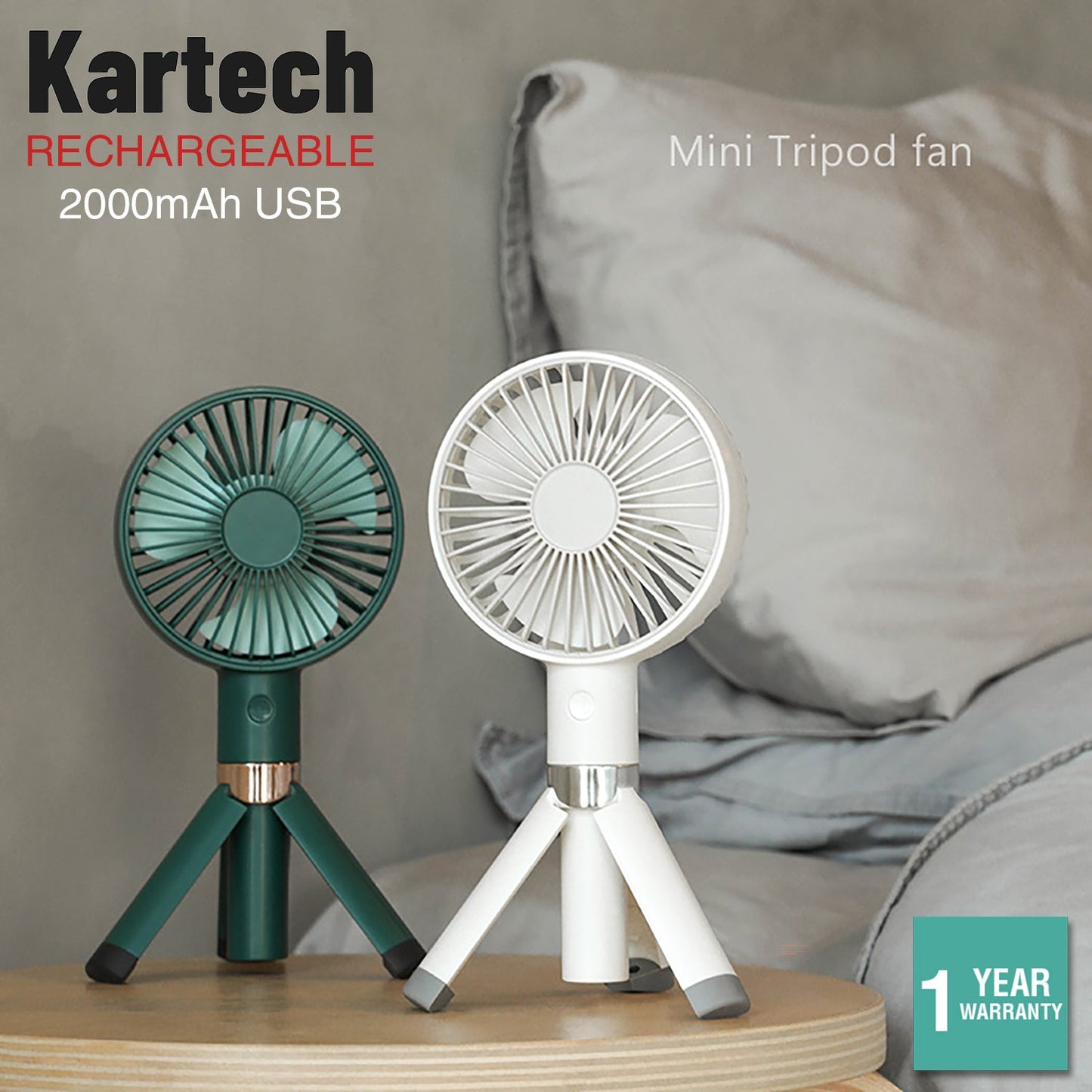 Kartech Rechargeable Mini USB Fan Battery Operated Portable Handheld Desk Quiet