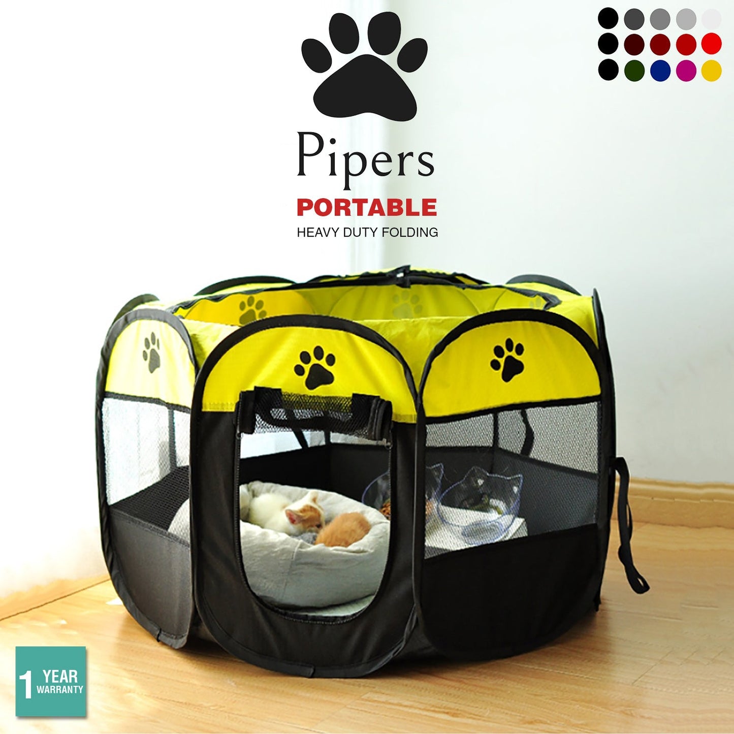 Pipers Pet Portable Playpen Tent Enclosure Exercise Cat Cage 8 Panels Dog Puppy