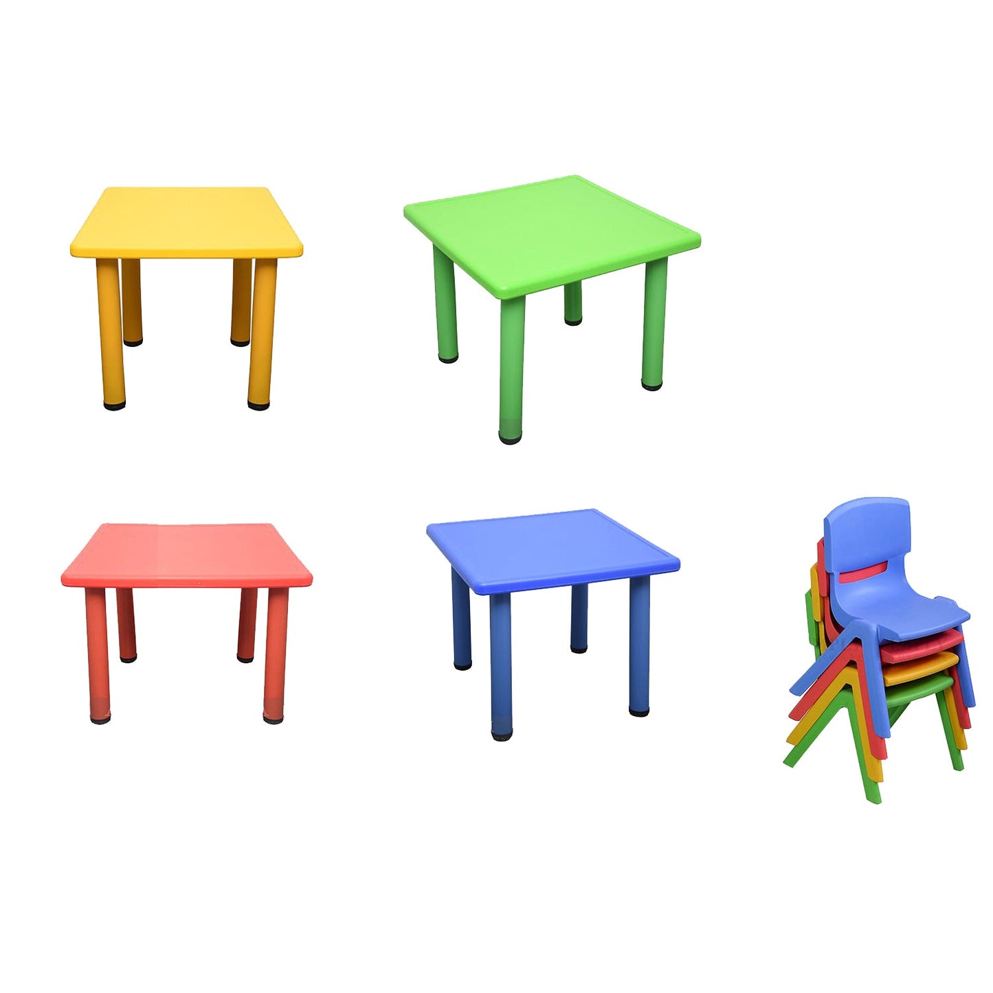 Kids Table Children 4 Chairs Plastic Activity Set Play Outdoor Large Red 60x60cm