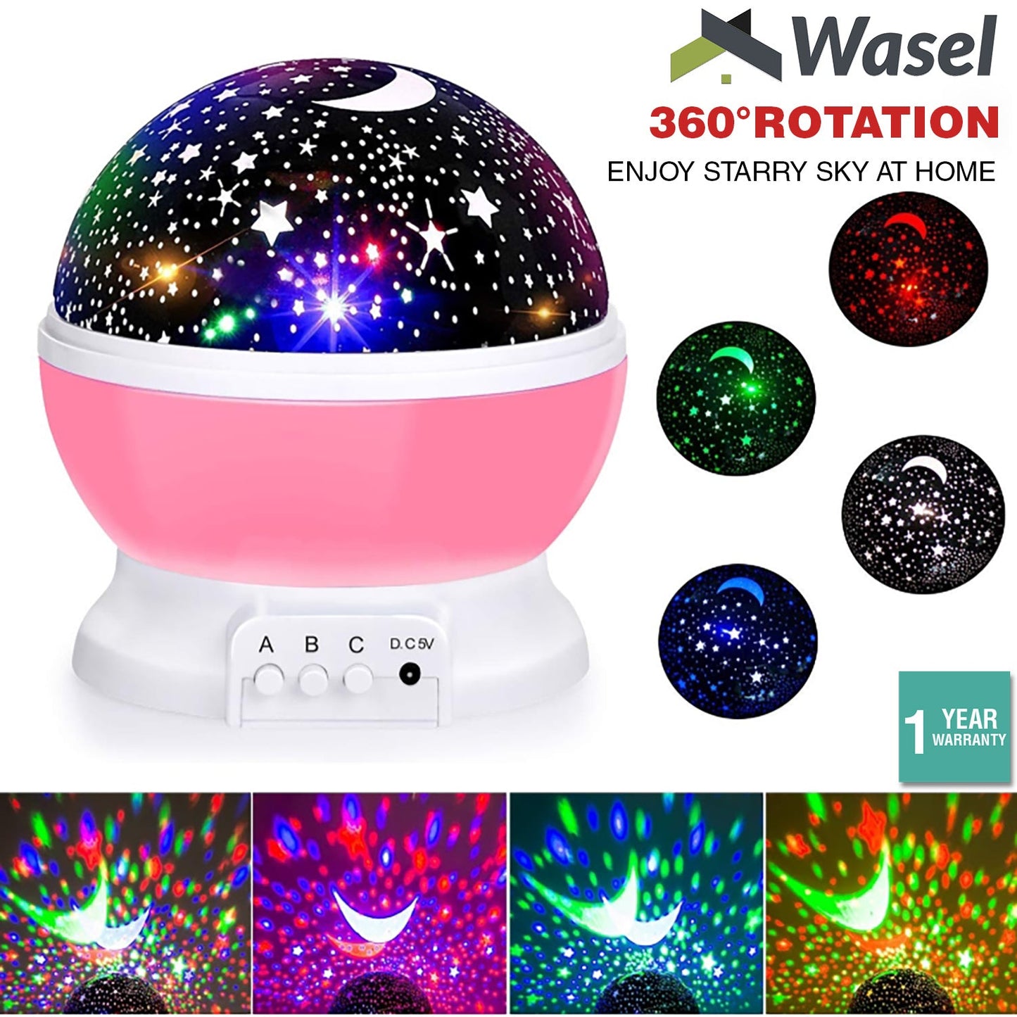 Wasel Starry Sky Night Lamp 3D Star Moon Projector Lunar Light Baby Kids Galaxy