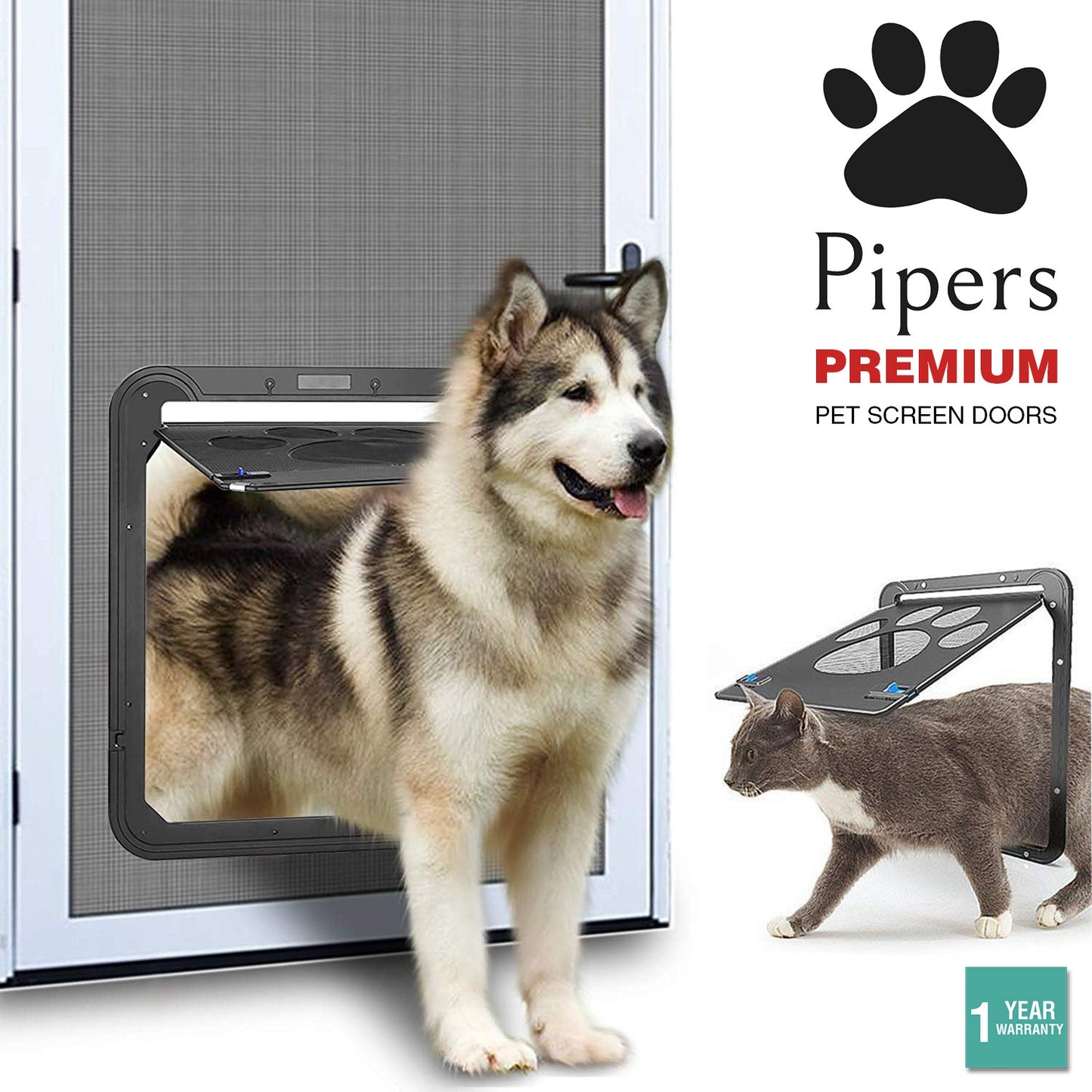 Pipers Pet Screen Door Dog Cat Puppy Flap Automatic Lock Security Large Window