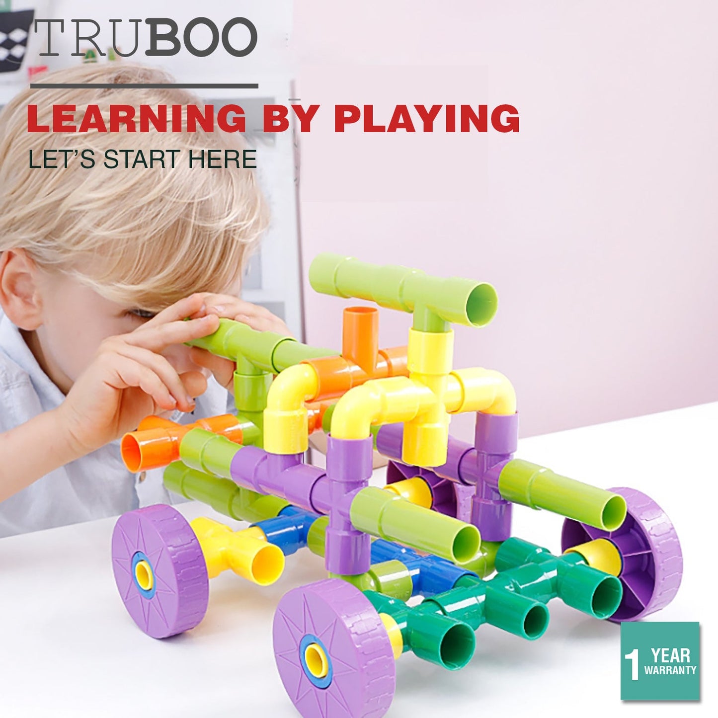 Truboo Kids Tube Blocks Building Toy DIY Set Educational Engineering 72 PCS Gift