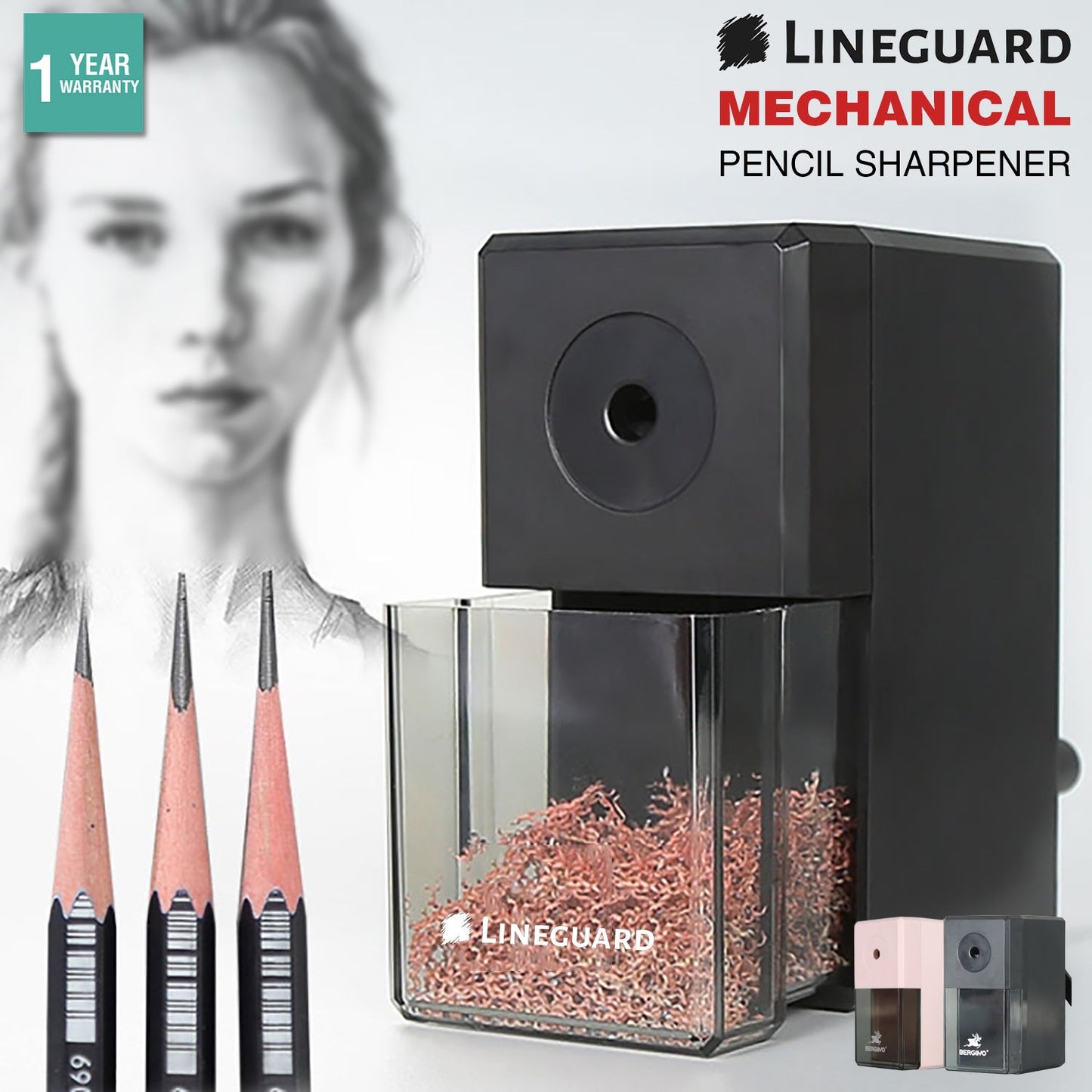 Lineguard Mechanical Pencil Sharpener Manual Desktop Charcoal Stationery Hand