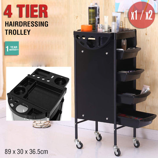 Hairdressing Trolley Salon Beauty Spa Wheel Dresser Drawer Storage Black 4 Tier