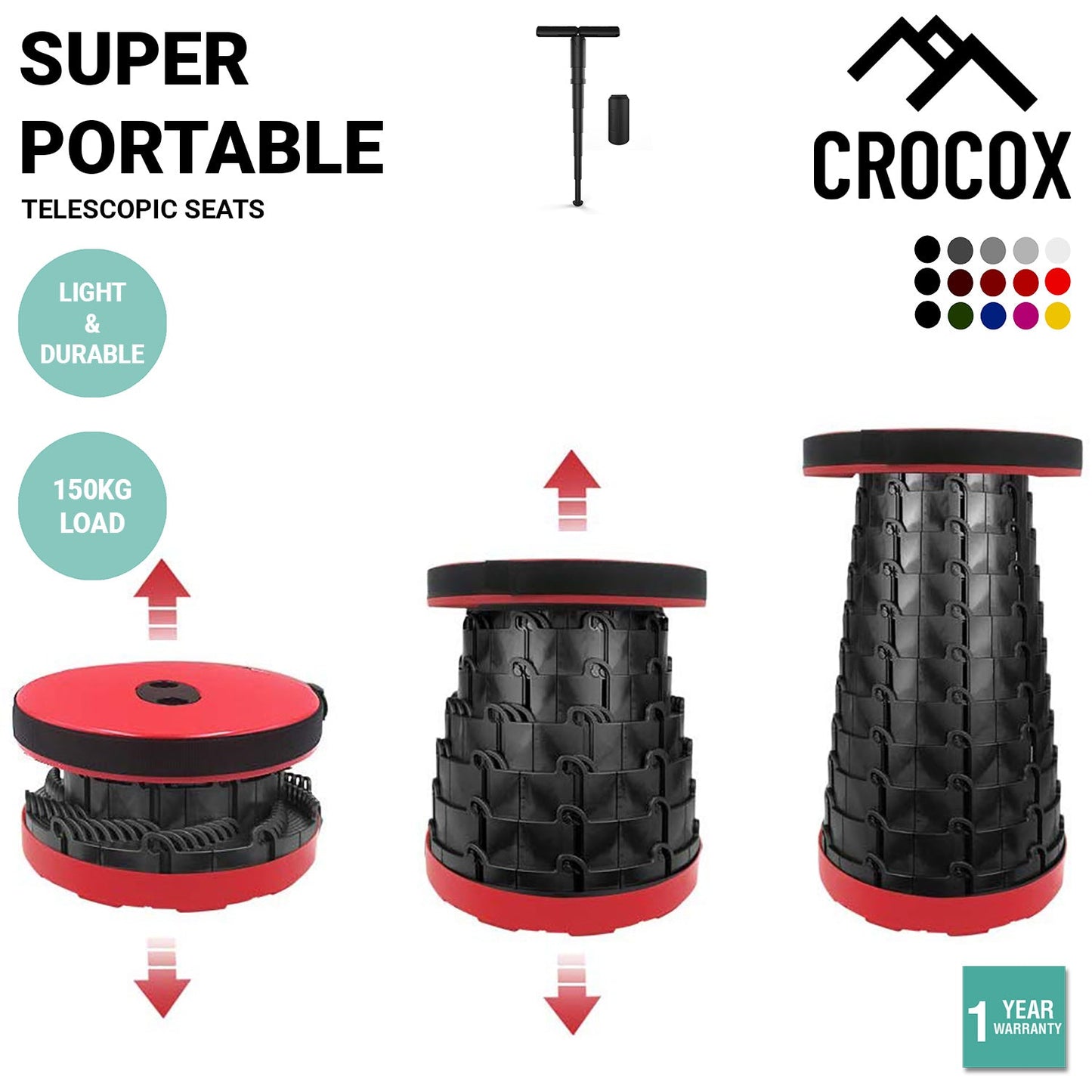 Crocox Portable Folding Stool Camping Telescopic Chair Stand Bar Step Travel Fis