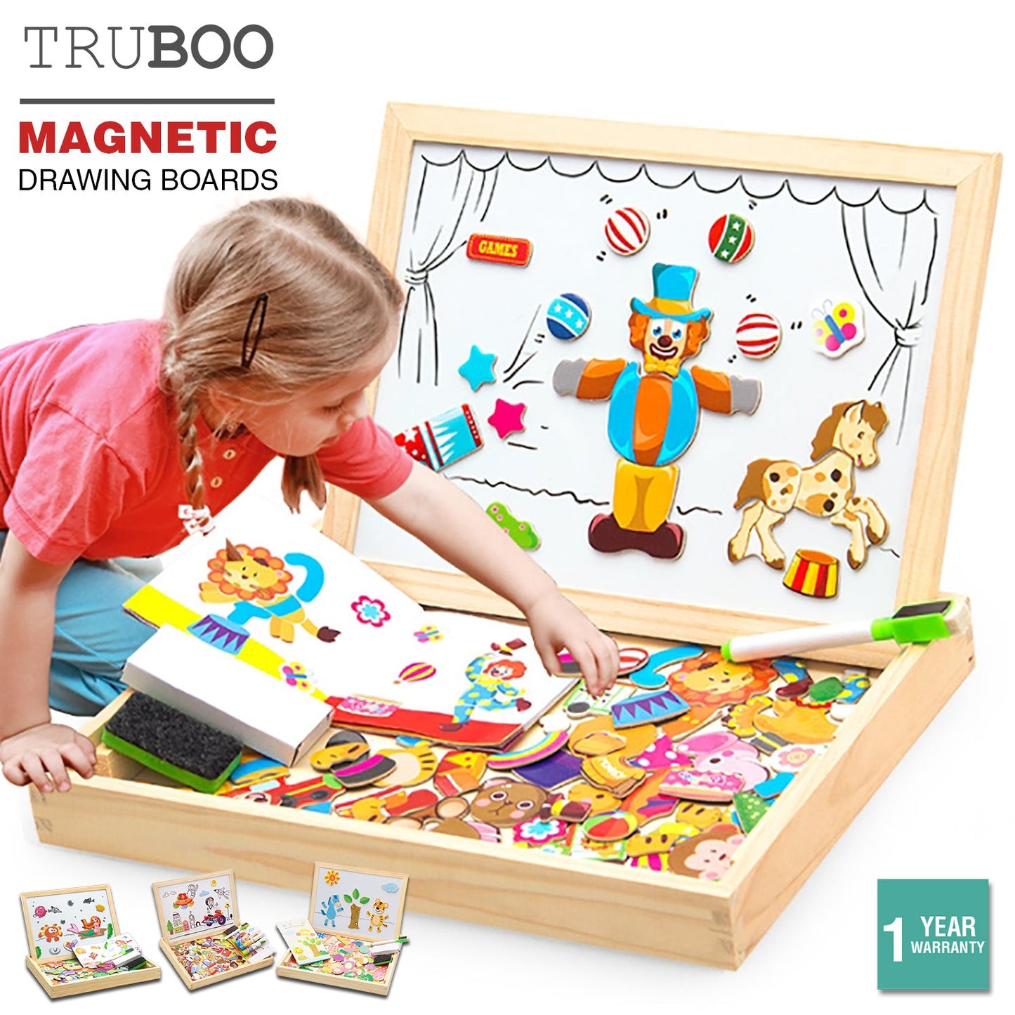 Truboo Kids Magnetic Drawing Board Toy Educational Doodle Pad Puzzle Children
