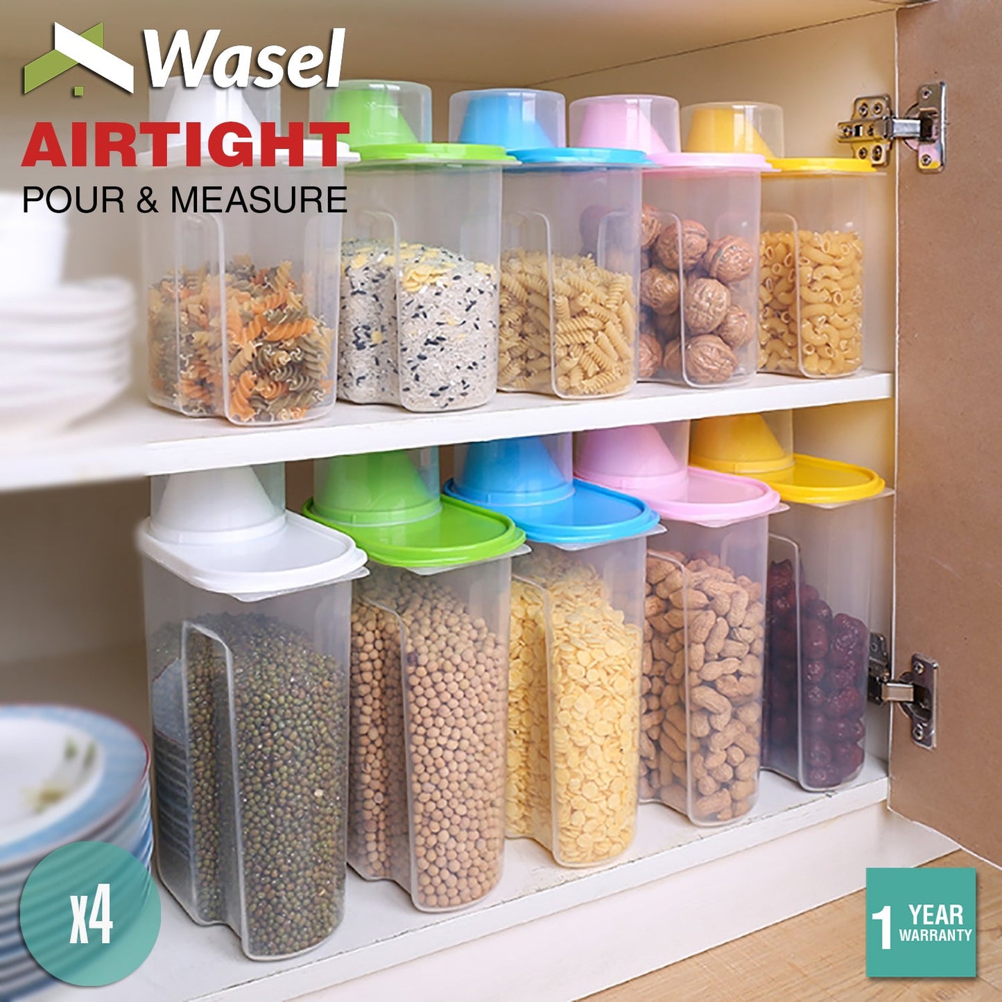 Wasel Plastic Dried Food Storage Containers Lids Box Jars Airtight Cereal Rice