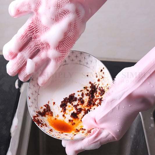 Silicone Scrubbing Gloves Magic Dish Scrubber Washing Cleaning Sponge Rubber