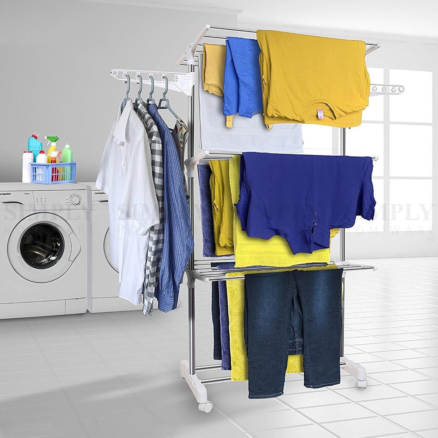 Clothes Line Airer Rack Indoor 3 Tier Steel 20m Drying Space Foldable Portable