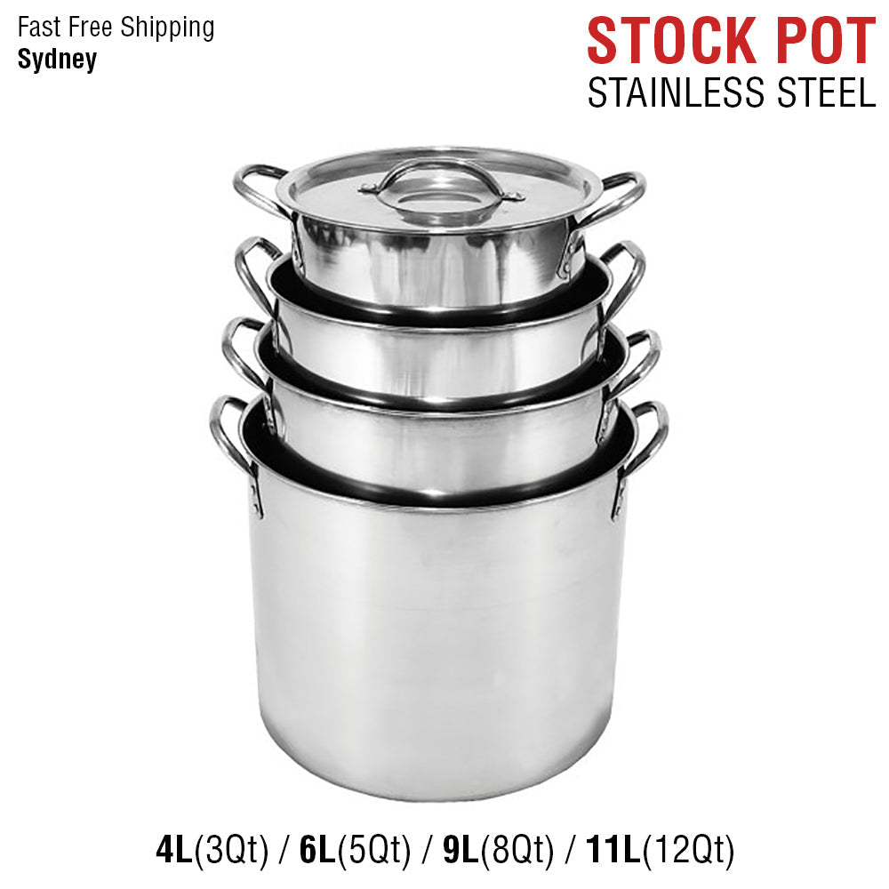 4 Piece Stainless Steel Stock Pot Set Stockpot Lids Cooking Kitchen Cookware