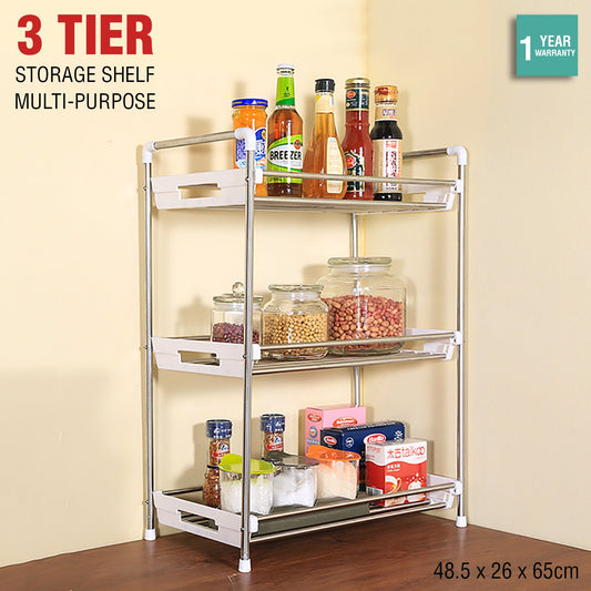 Kitchen Storage Rack Spice Bathroom 3 Tier Organiser Stainless Steel Shelf Jar