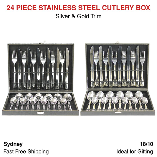 24 Piece Cutlery Box Stainless Steel 18/10 Set Boxes Gift Housewarming Silver