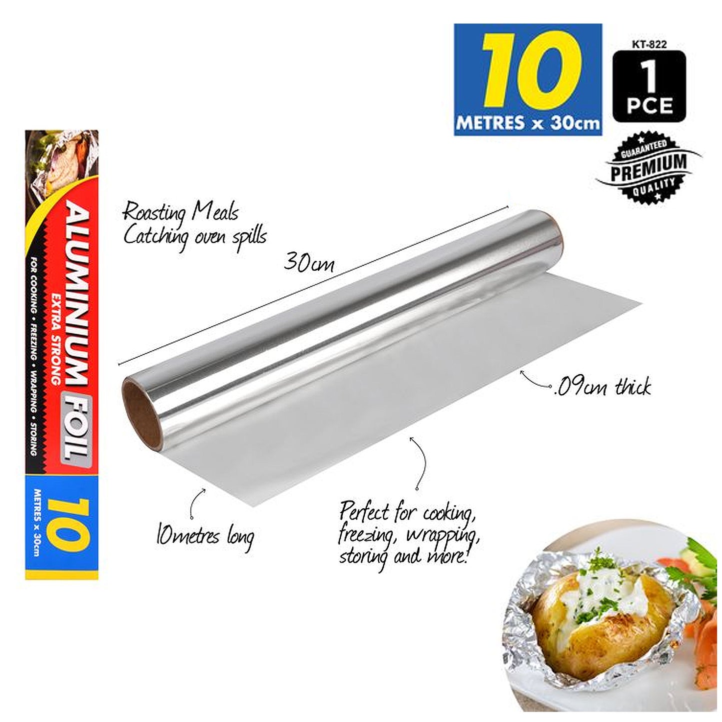 Aluminium Aluminum Foil Roll Kitchen Heavy Duty 30cm 10m 30m Roasting 0.9mm