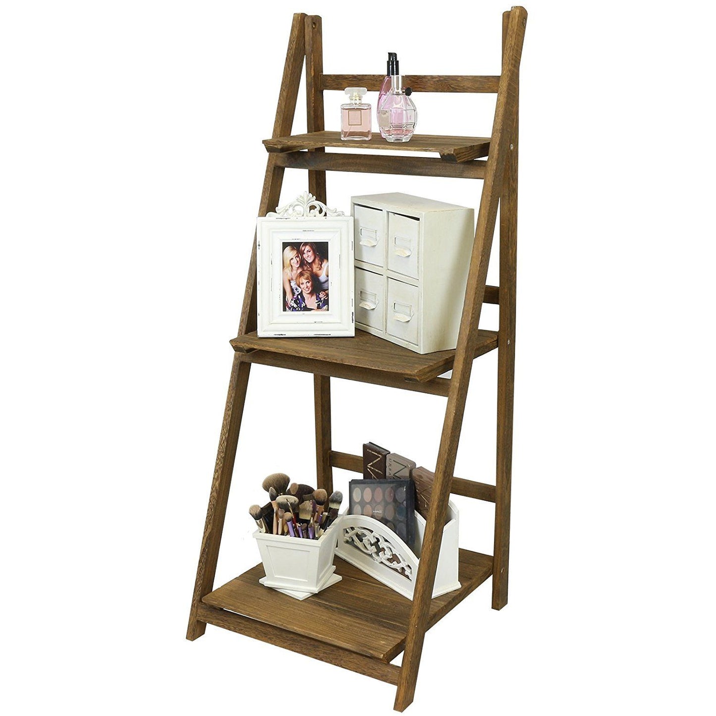 Wooden Ladder Shelf 3 Tier Plant Flower Storage Shelves Multi CD Book Folding